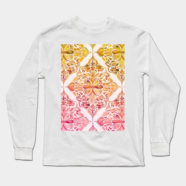 Sunset Art Nouveau Watercolor Doodle Long Sleeve T-Shirt by micklyn